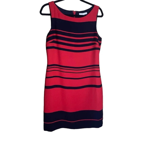 Banana Republic Women's Red & Navy Stripe Sleeveless Sheath Work Dress Size 6 - Picture 1 of 8